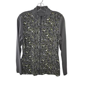 Esmara by Heidi Klum Animal Print Gray Full Zip Sweatshirt Jacket Size Medium